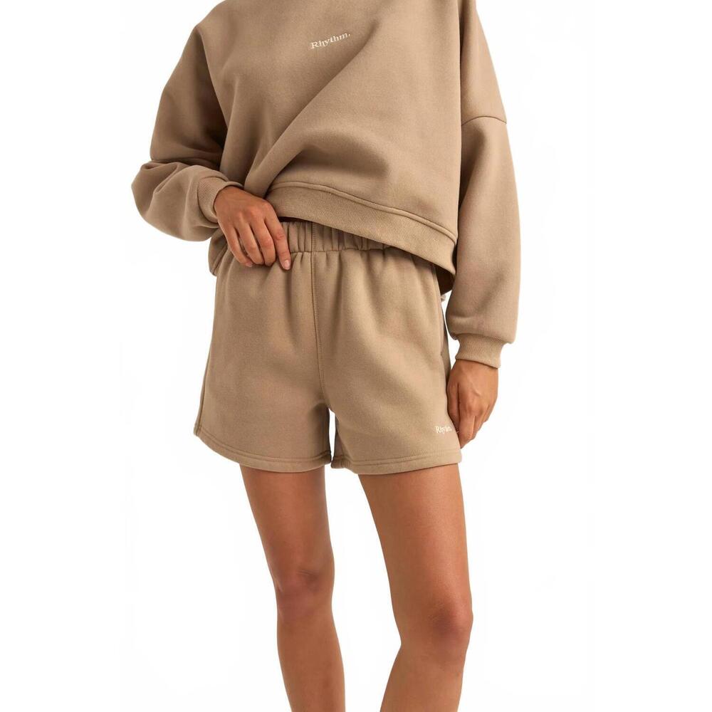 NEW RHYTHM. fleece lounge shorts in taupe